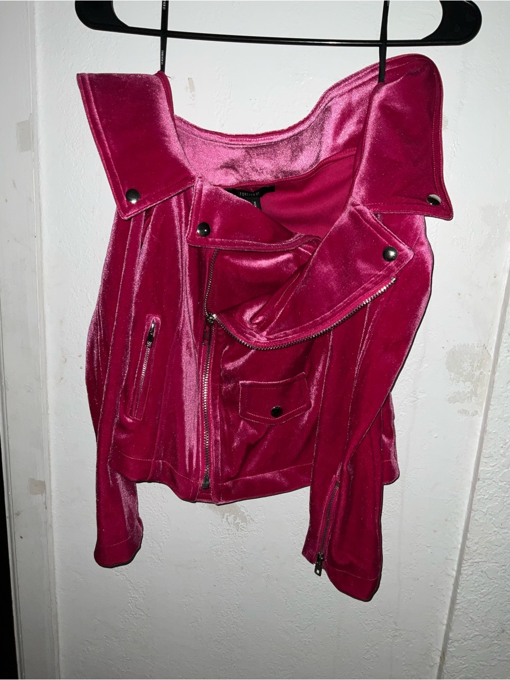 Forever 21 Velvet Moto Jacket in Hot Pink
